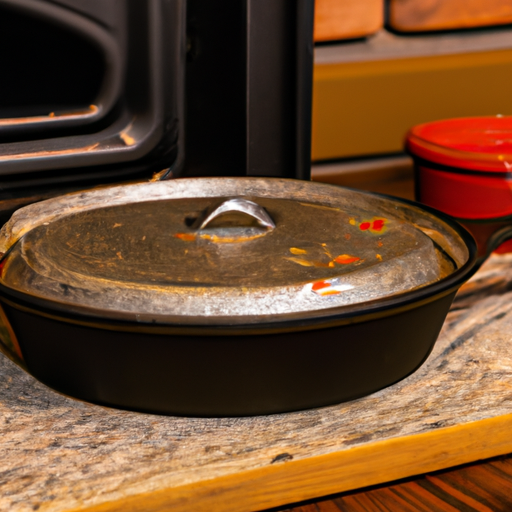 A cast iron Dutch oven, the perfect tool for making homemade pizza.